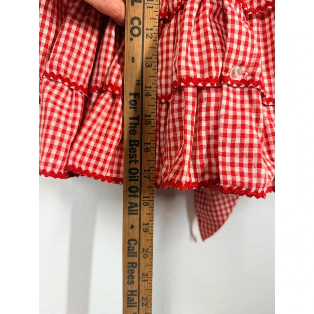 Gingham Dress Girls 3T Red White Checkered Tiered Ruffle Long Sleeve Americana